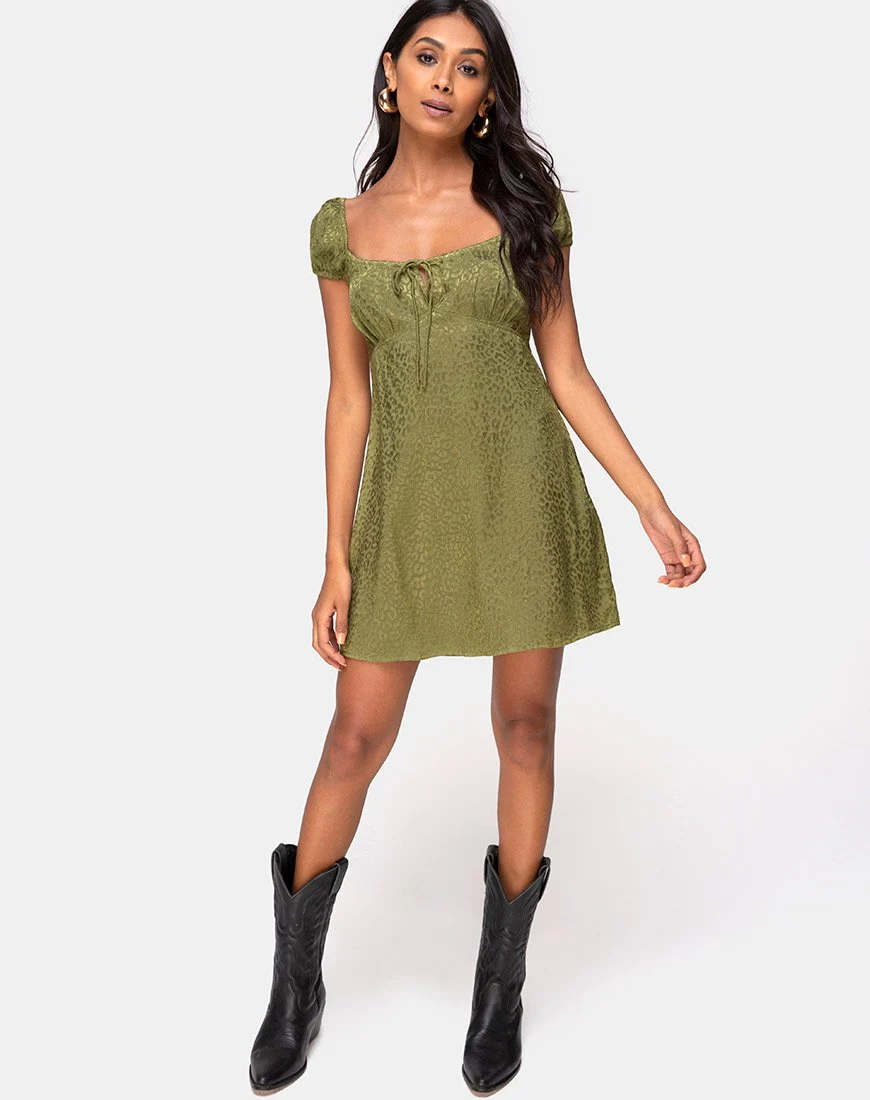 Gaval Minikleid aus Satin Gepard Khaki - Image 3