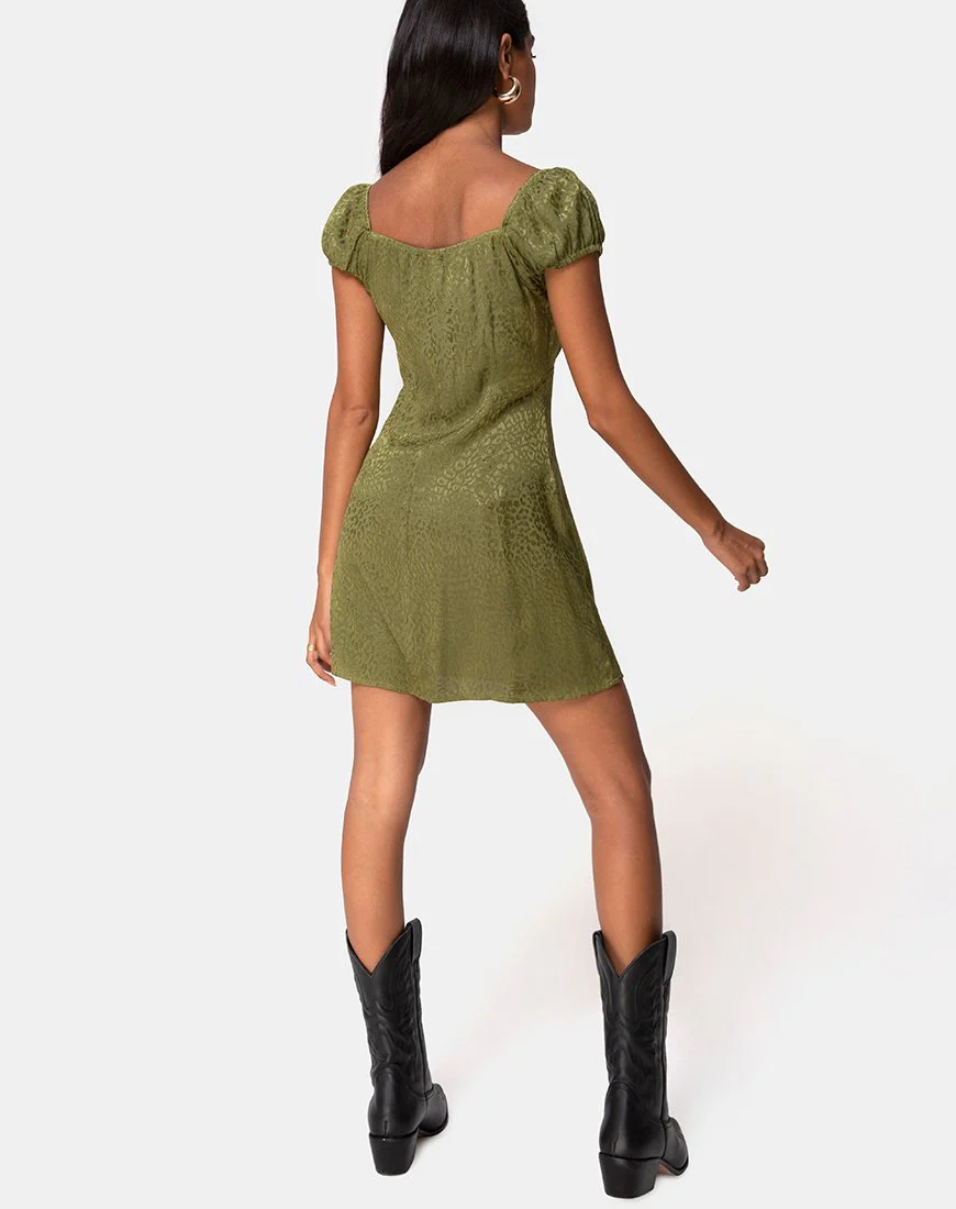 Gaval Minikleid aus Satin Gepard Khaki - Image 4
