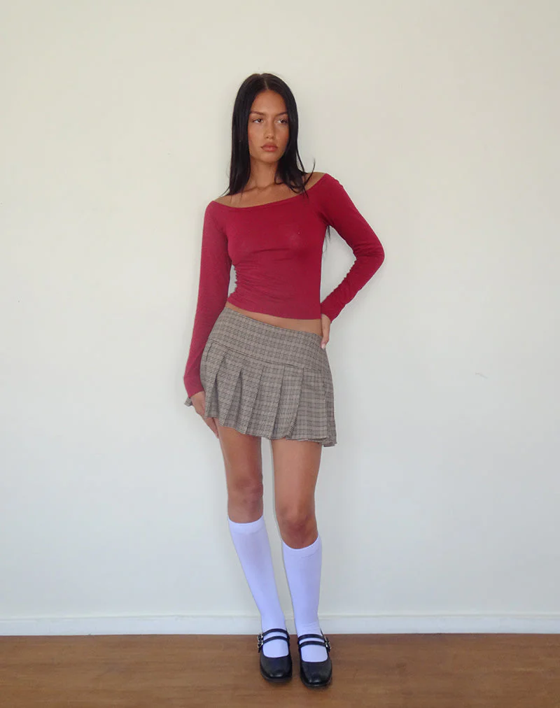 Gavya Langarm Tissue Jersey Bardot Crop Top In Adrenalin rot - Image 3