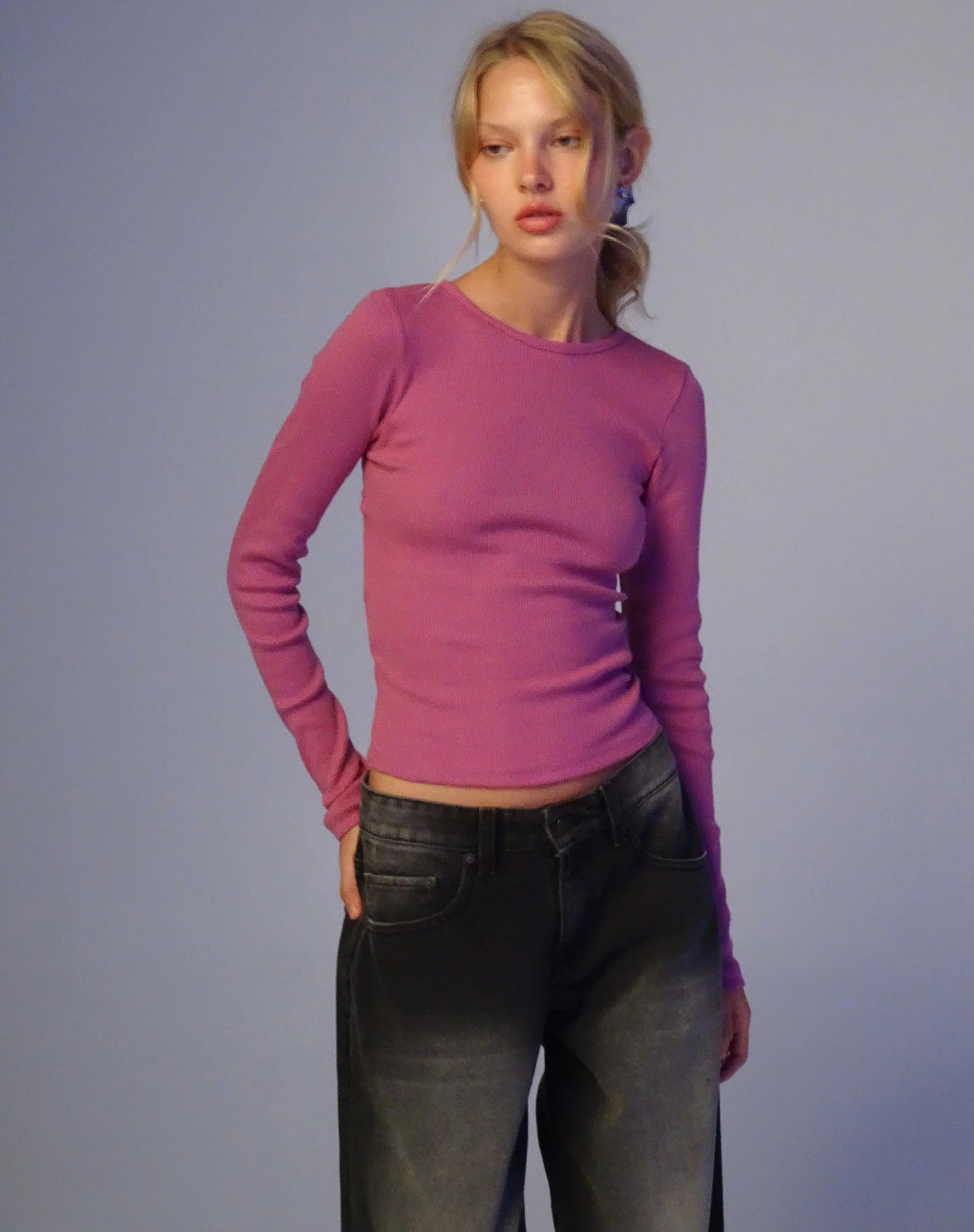 Gelbon Langarm-Top mit offenem Rücken aus Kaschmir Rosa - Image 3