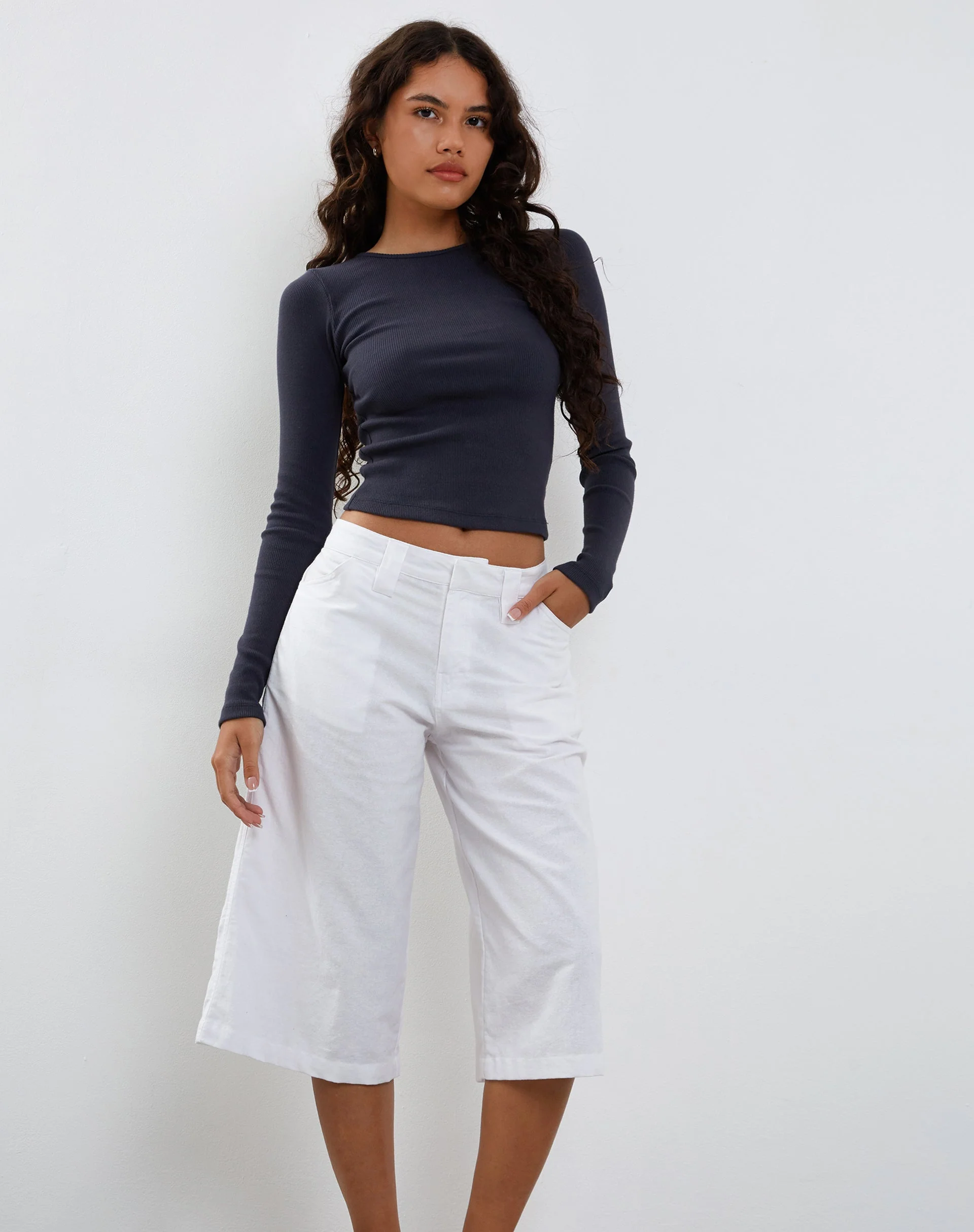 Gelbon Open Back Long Sleeve Top in Ribbed Ocean Storm - Image 2