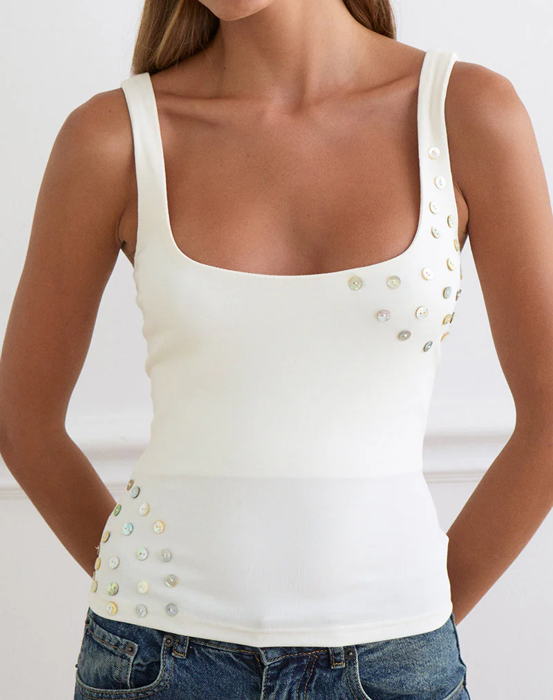Gelita Vest with Pearl Buttons in White Eco Lyocell - Image 2