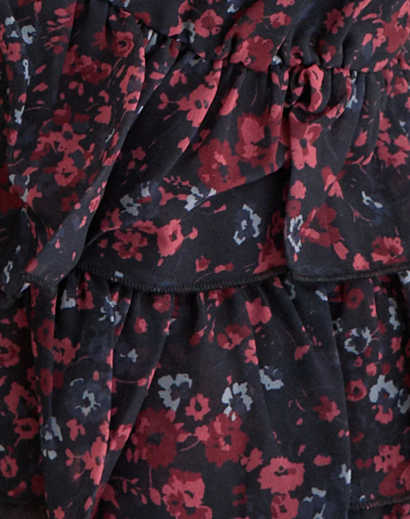 Gendhis Weste aus Chiffon mit verstreuten Blumenmustern in Schwarz und Rot - Image 6