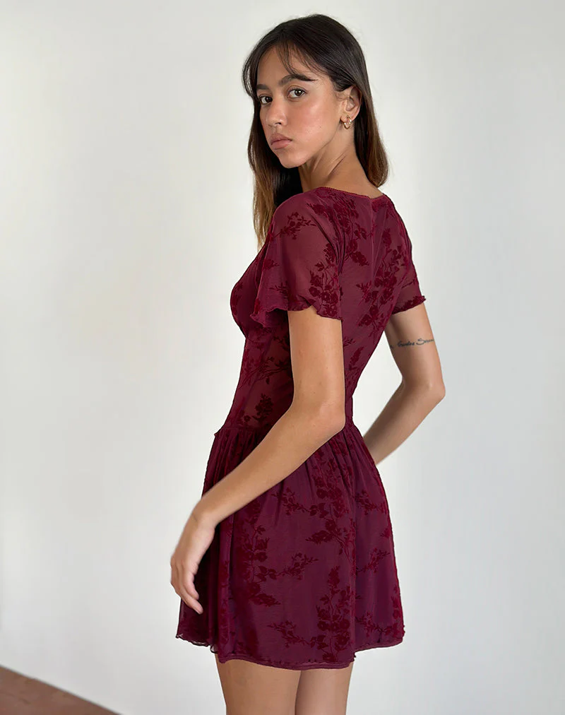 Geni Minikleid in Botanical Flower Maroon - Image 3
