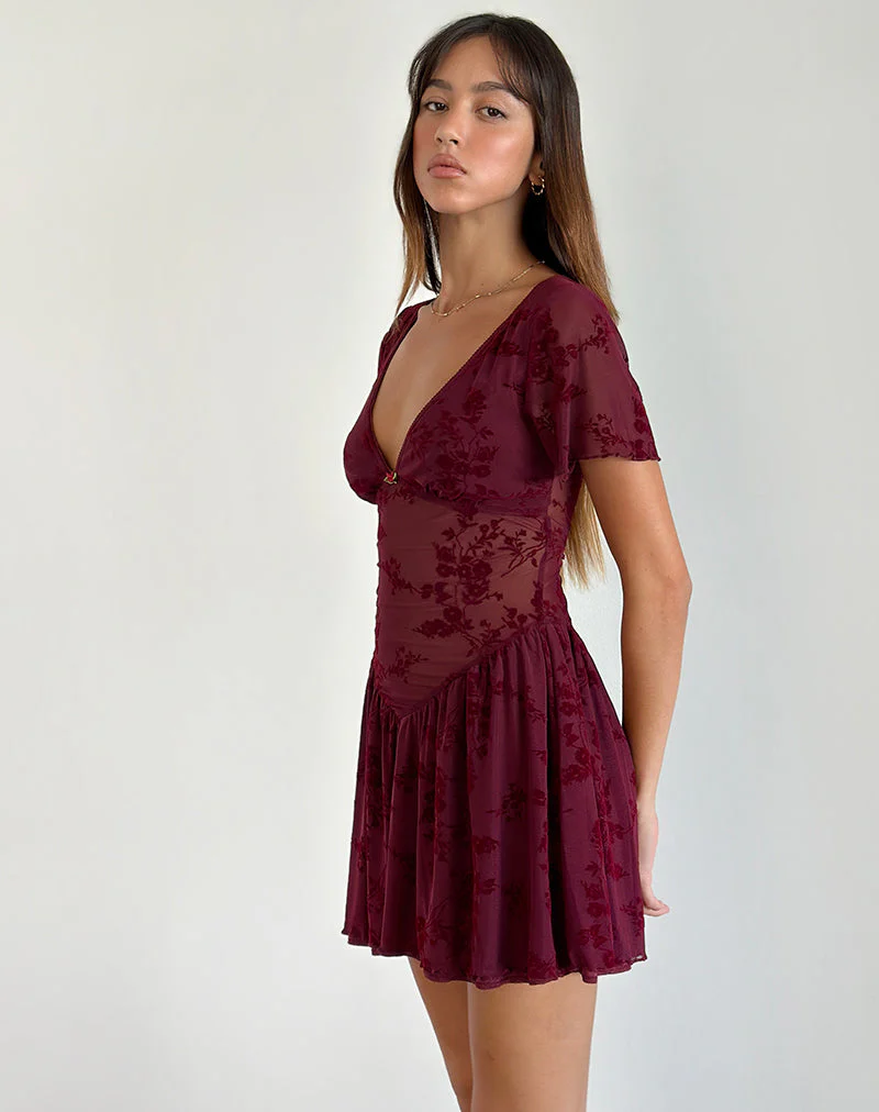 Geni Minikleid in Botanical Flower Maroon - Image 4