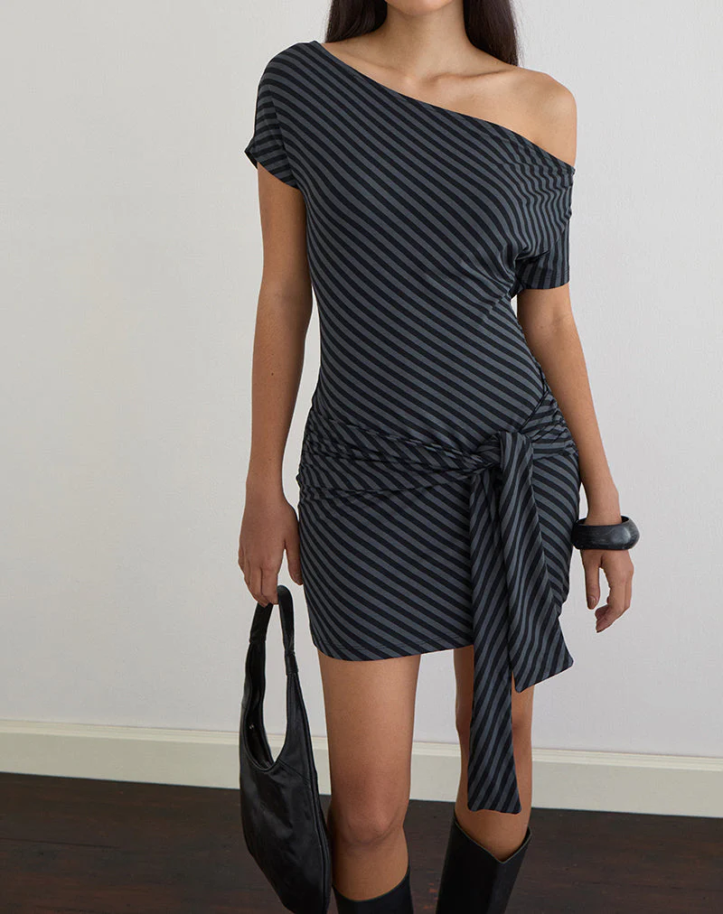 Genya Minikleid mit schrägen Streifen in Ocean Storm