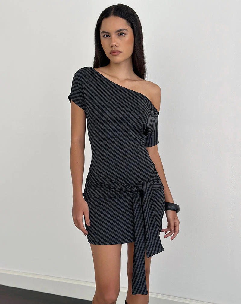 Genya Minikleid mit schrägen Streifen in Ocean Storm - Image 4