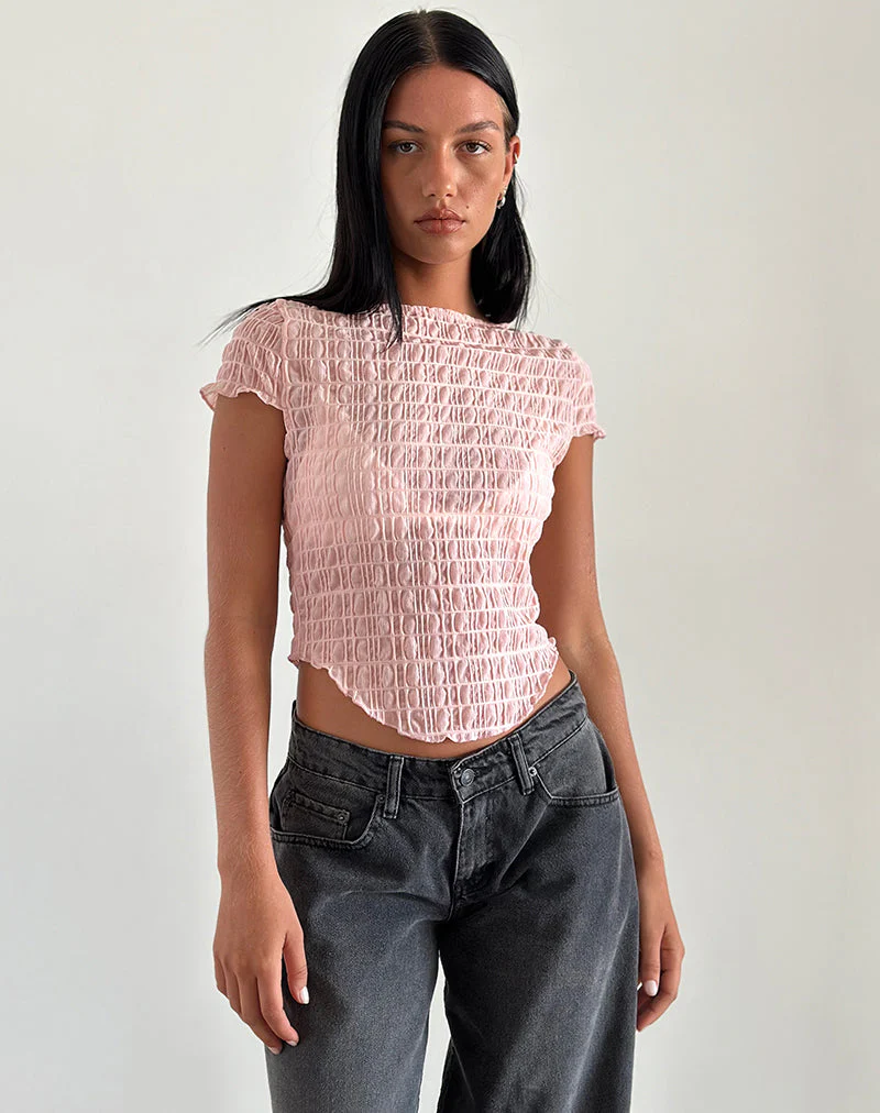 Georgia Texturiertes Mesh-Top in errötendem Rosa