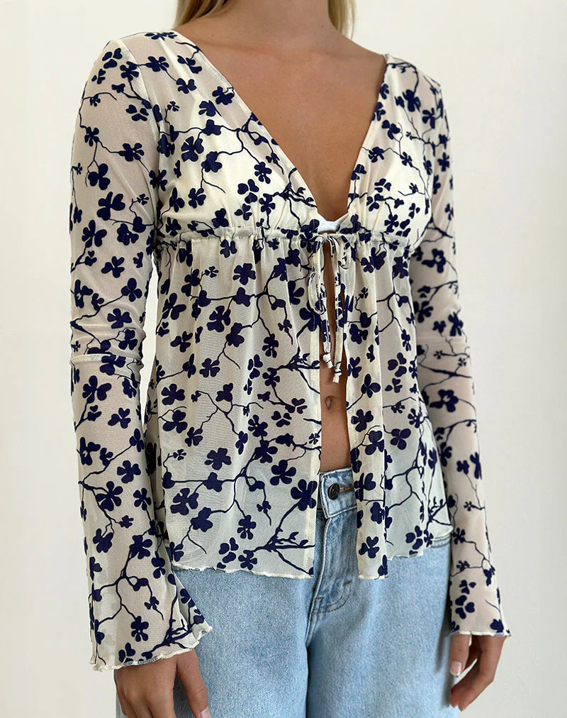 Gerbera Langarm Top in Grunge Floral Flock Creme - Image 2