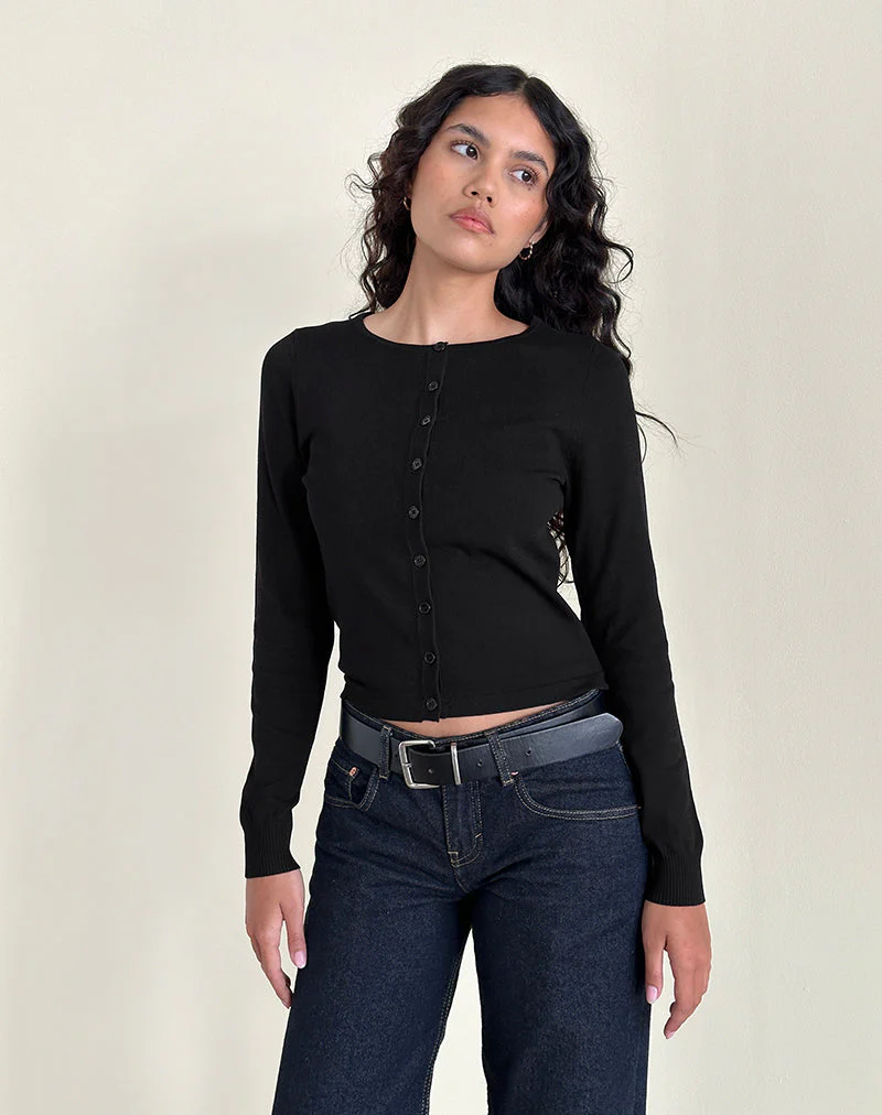 Giovanna Strickjacke aus Flachstrick Schwarz