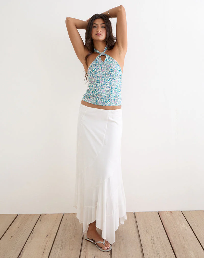 Giulia Knot Halterneck Top in Flower Power Blue - Image 3
