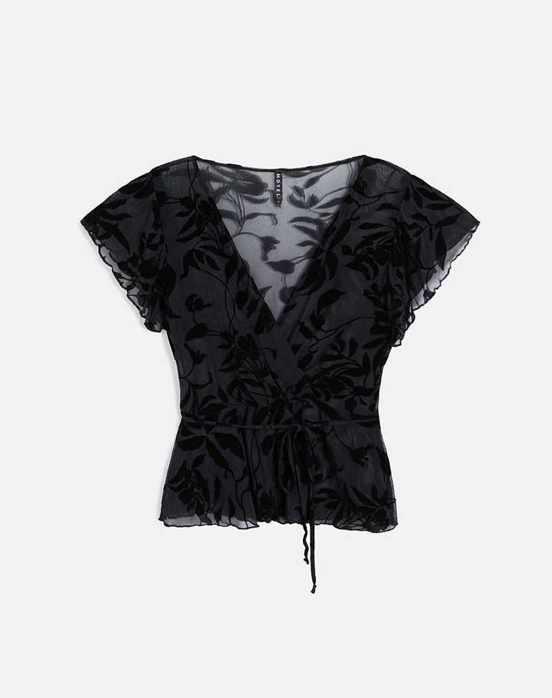 Giuliana Wickeltop aus Flock-Blatt-Blume Schwarz - Image 4