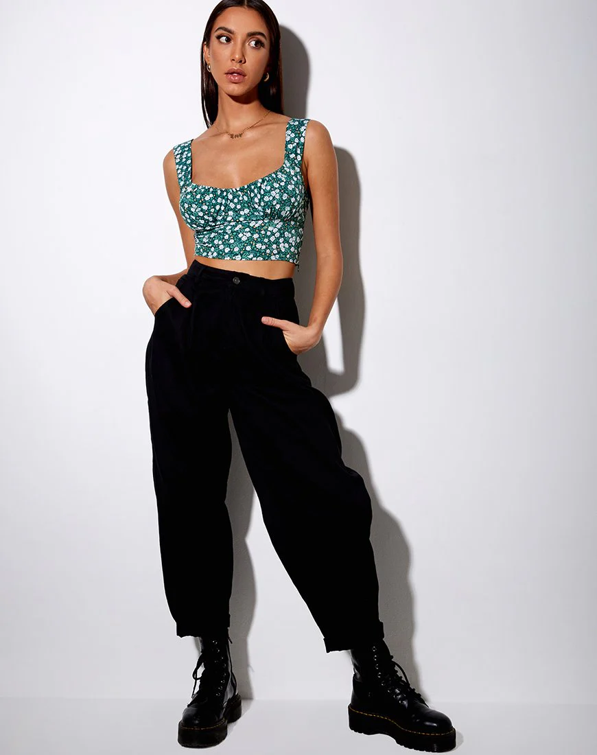 Gladis Vest Crop Top in Feldgrün mit Blumenmuster - Image 3