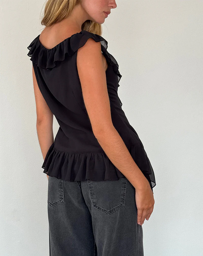 Glaiza Ruffle Cami Top in Schwarz - Image 5