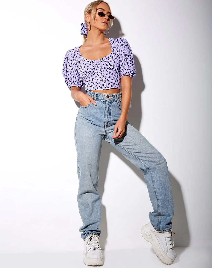 Glarie Crop Top in zartem Gänseblümchen Flieder - Image 2