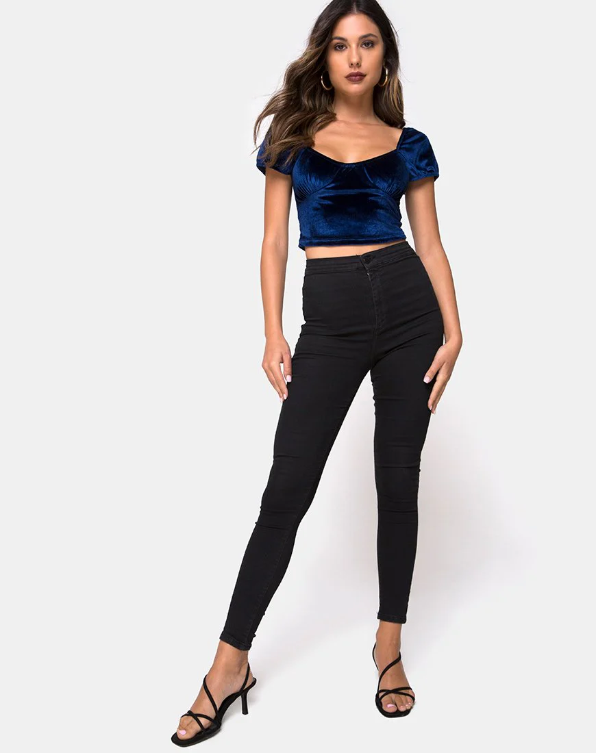 Glattes Top aus Samt Navy - Image 3