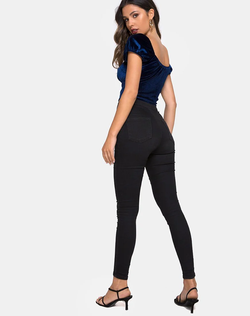 Glattes Top aus Samt Navy - Image 4