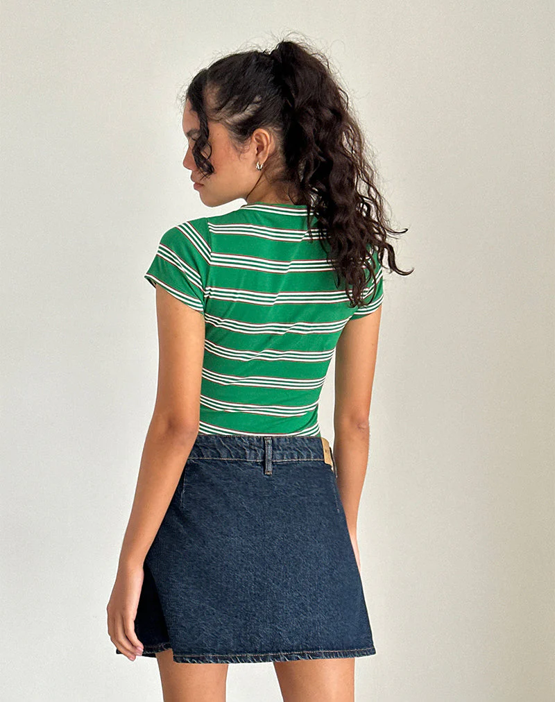 Glenda Jersey Tee in Grün und Weiß gestreift mit Erdbeermotiv - Image 5
