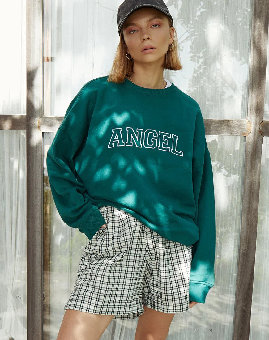 Glo Sweatshirt in Flaschengrün mit 'Angel'-Stickerei in Weiß - Image 4