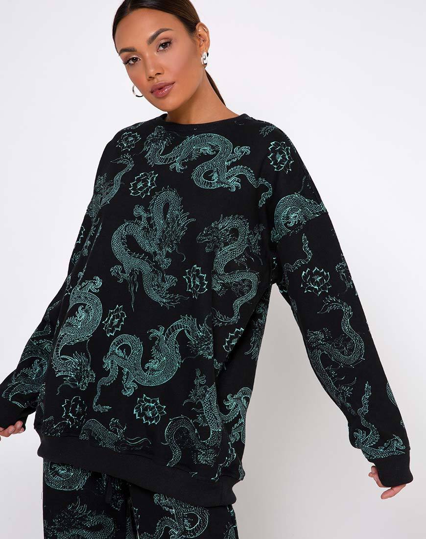 Glo Sweatshirt in Drachenblume Schwarz und Mint - Image 2