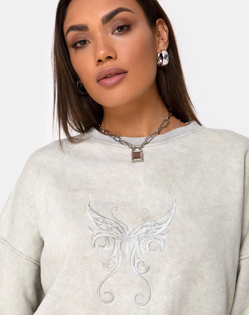 Glo Sweatshirt in Ecru mit Schmetterlingsstickerei - Image 7