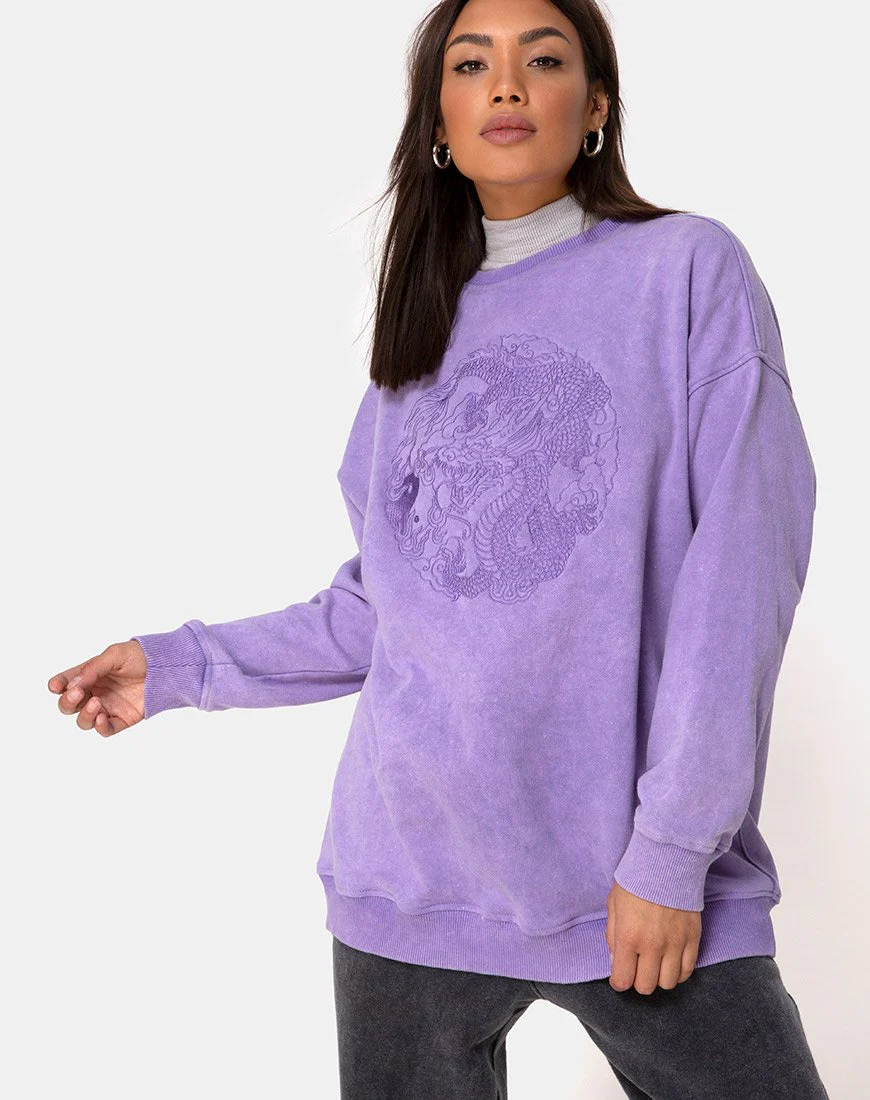 Glo Sweatshirt in fliederfarbener Waschung mit Drachen-Stickerei - Image 2