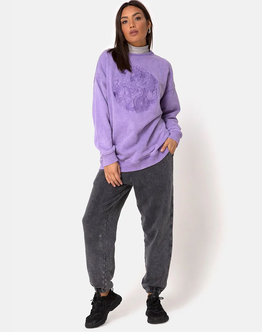 Glo Sweatshirt in fliederfarbener Waschung mit Drachen-Stickerei - Image 4
