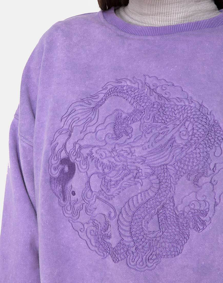 Glo Sweatshirt in fliederfarbener Waschung mit Drachen-Stickerei - Image 6