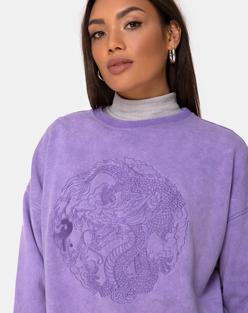 Glo Sweatshirt in fliederfarbener Waschung mit Drachen-Stickerei - Image 7