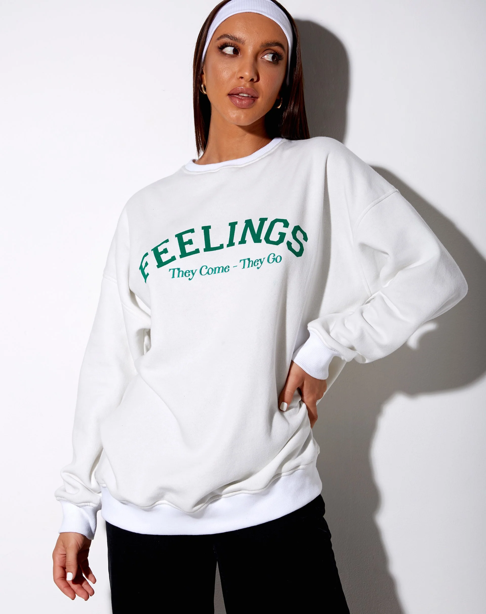 Glo Sweatshirt in Weiß 'Gefühle, die kommen und gehen' - Image 3