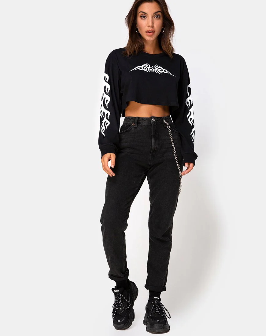 Gocea Crop Top in Schwarz mit weißem Tribal - Image 4
