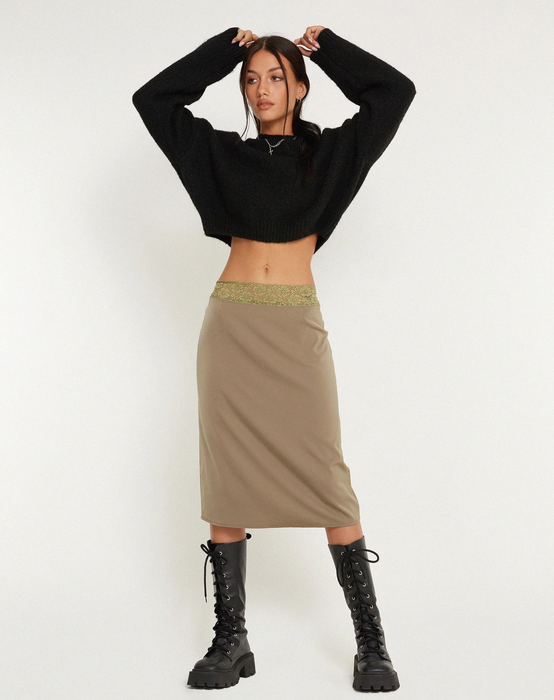 Golda Midirock aus Satin Avocado - Image 3