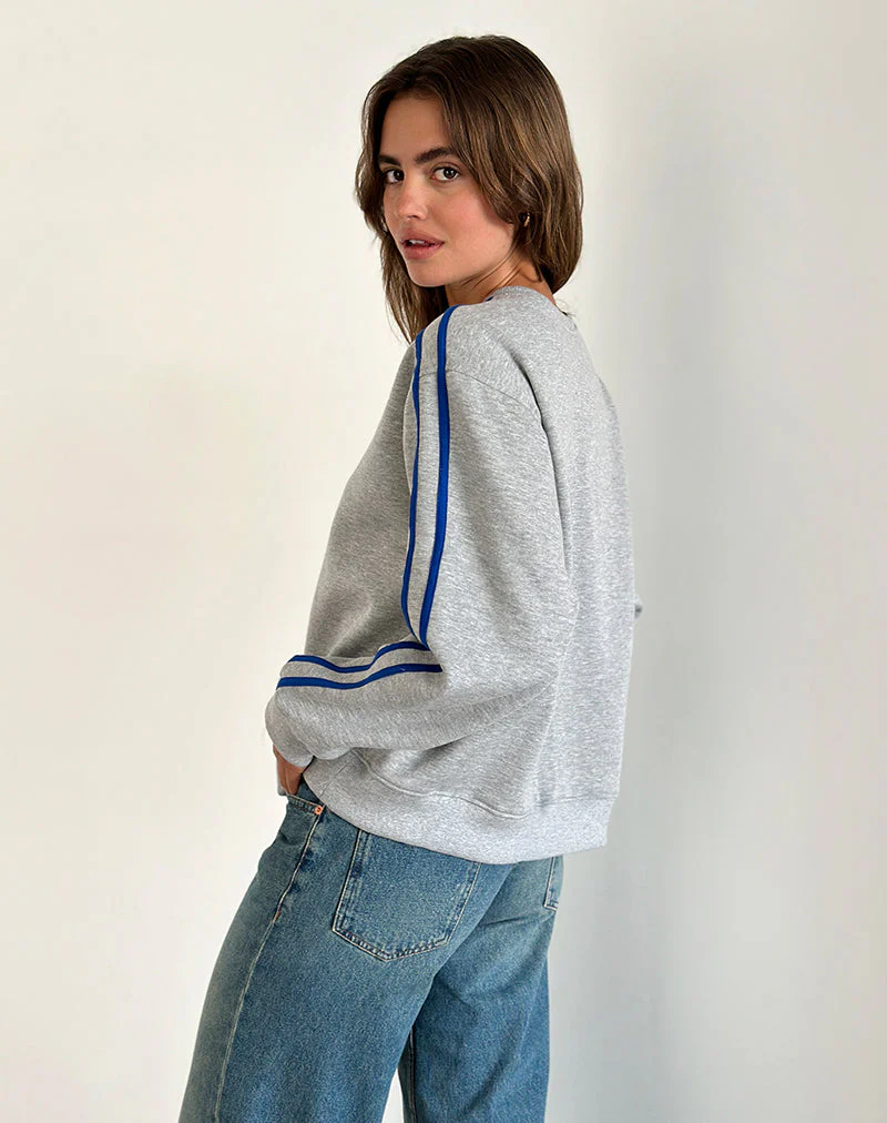 Govel Sweatshirt in Grau meliert mit kobaltblauem 5-Motiv - Image 4