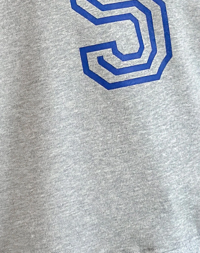 Govel Sweatshirt in Grau meliert mit kobaltblauem 5-Motiv - Image 7