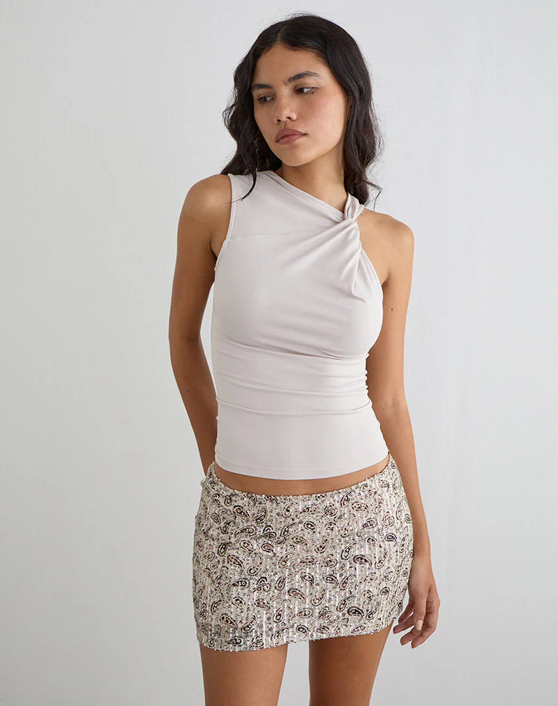 Govinda Mini Skirt in Paisley Sequin Gold - Image 3