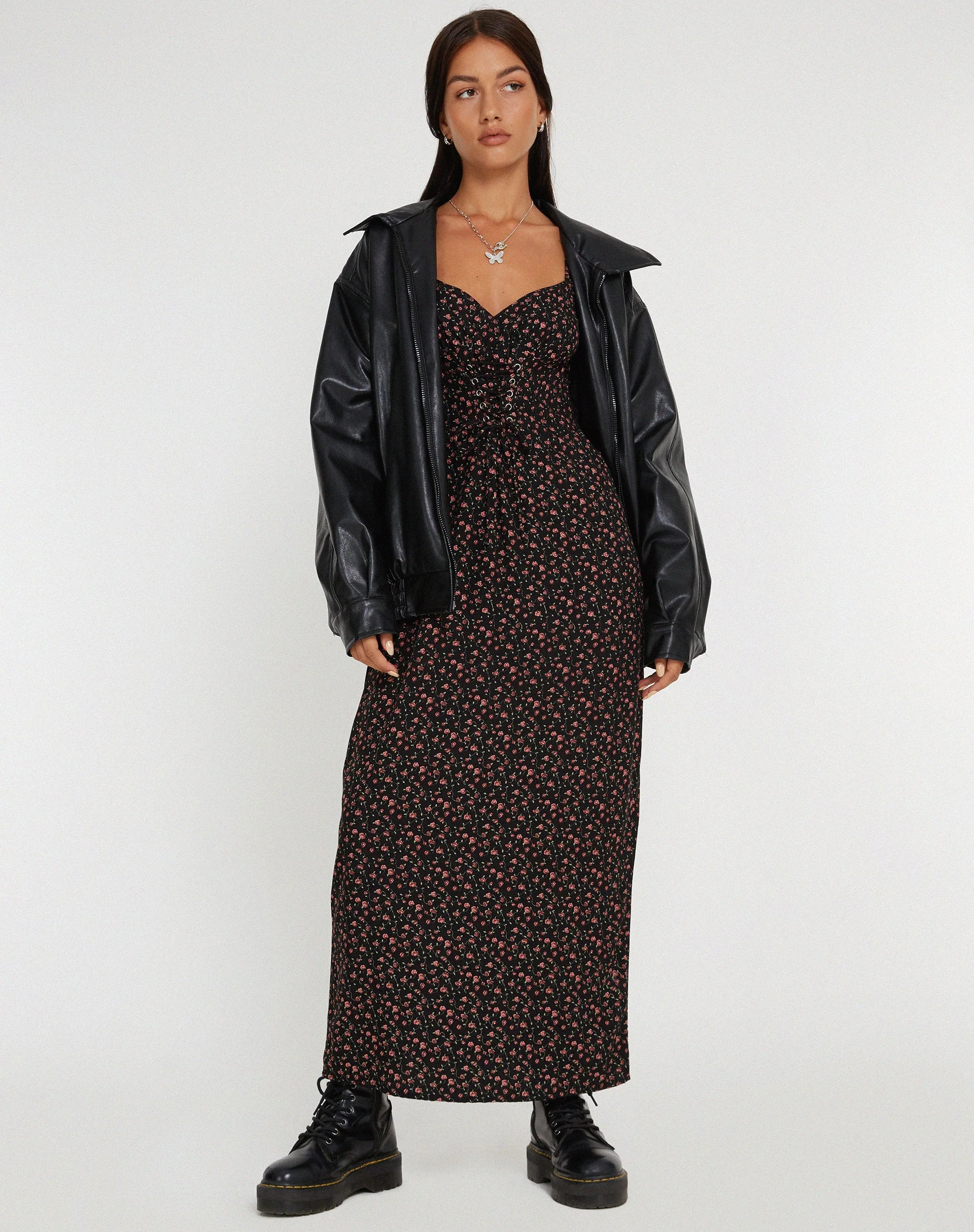 Grace Maxikleid in Dunkelrosa Rosa Schwarz - Image 3