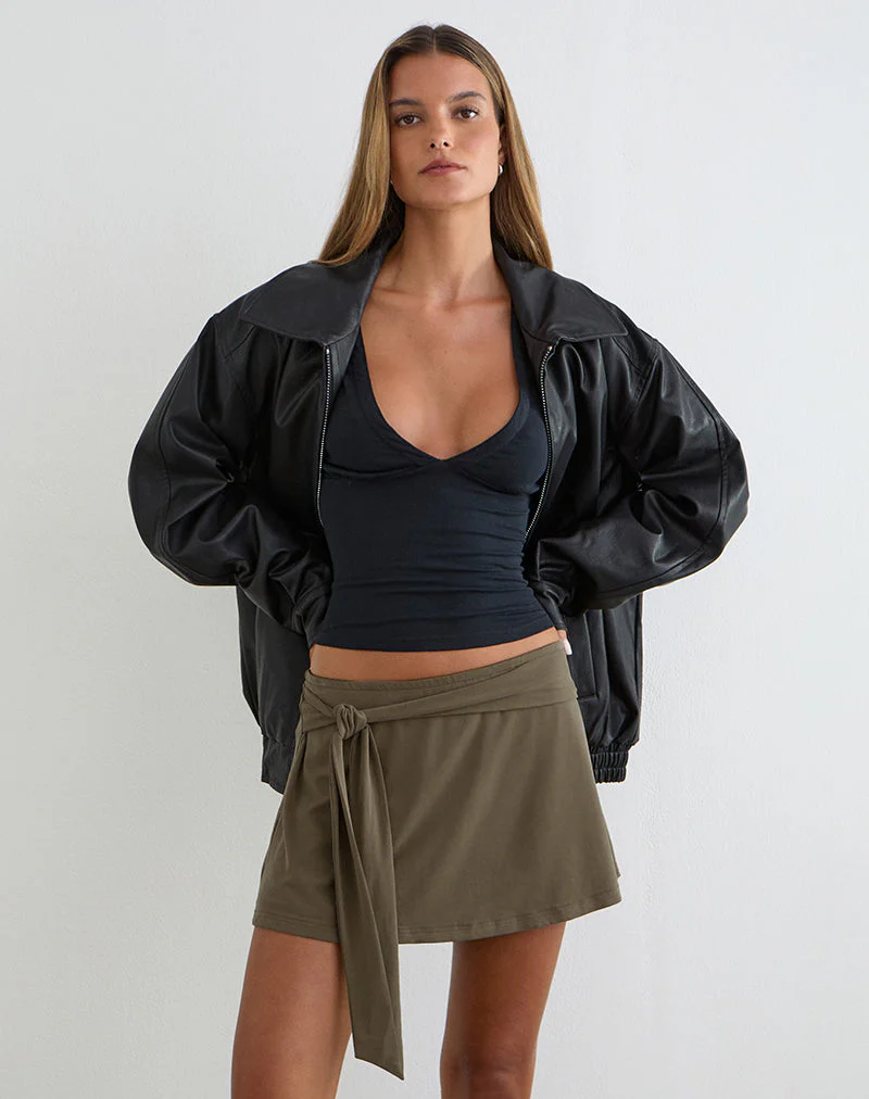 Grecia Tie Minirock aus Cupro in Khaki - Image 3