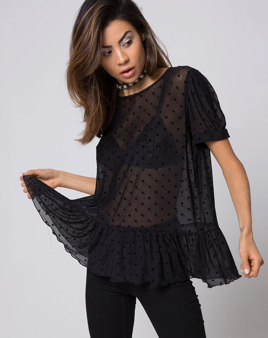 Gretta Top aus Polka-Netz Schwarz