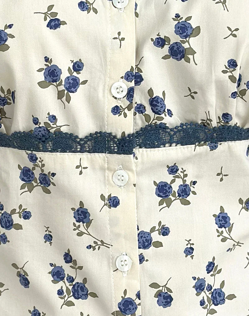 Gronini Top in Ditsy Leaf Rose Navy - Image 6