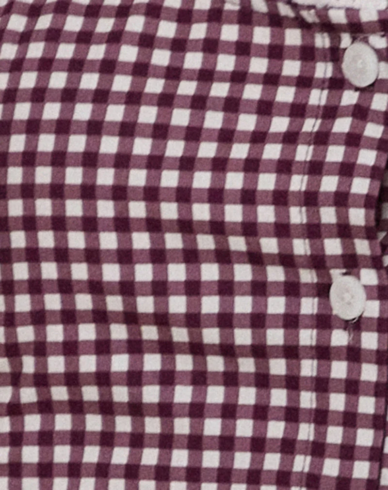 Gronita Bluse in Mini Gingham Wein mit weißer Spitze - Image 6