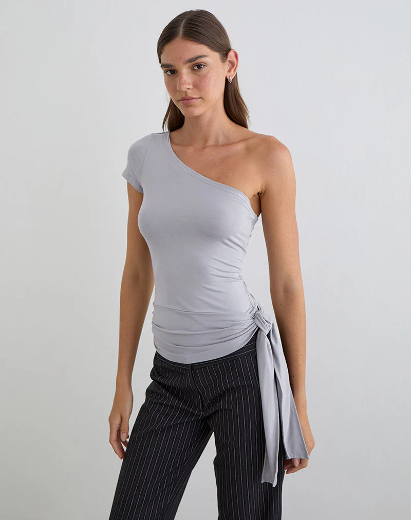 Gryfina Top mit Bindegürtel aus Rayon-Jersey in Lila-Grau - Image 4