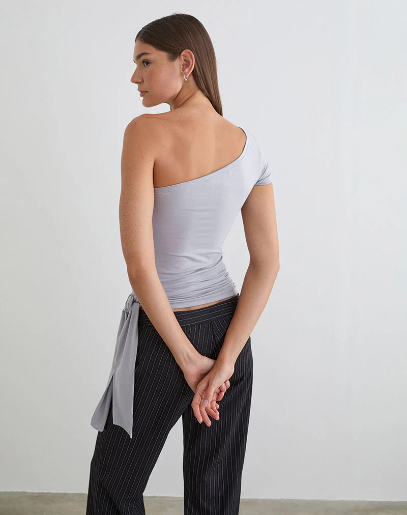 Gryfina Top mit Bindegürtel aus Rayon-Jersey in Lila-Grau - Image 5