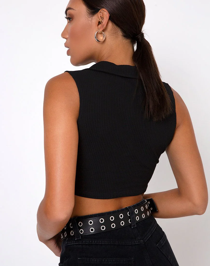 Guaco Crop Top aus Rippe Schwarz - Image 2