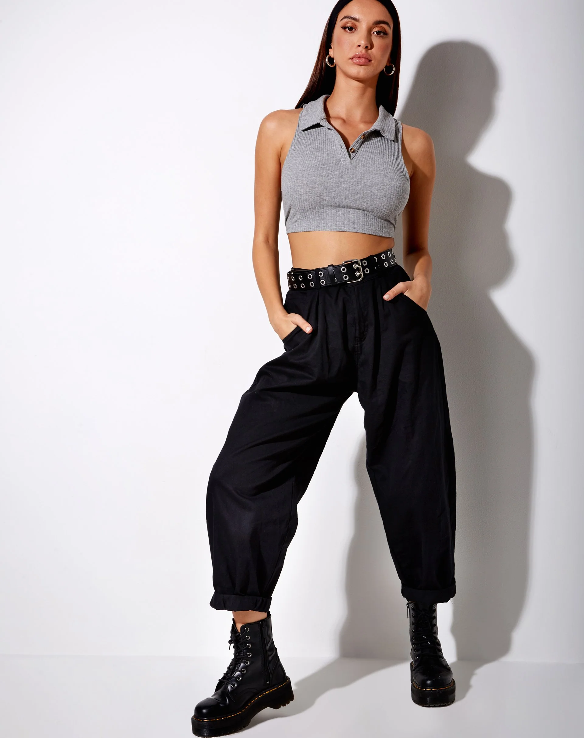 Guaco Crop Top in Rippe grau meliert - Image 3