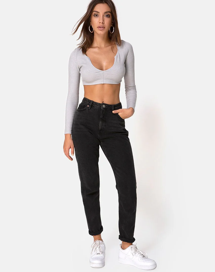 Guan Crop Top aus Rippe Grau - Image 3