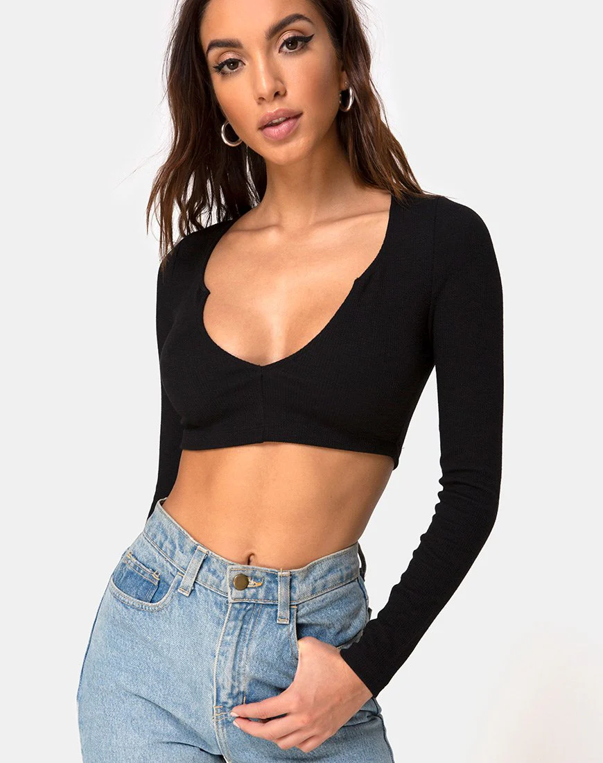 Guan Crop Top aus Rippe Schwarz