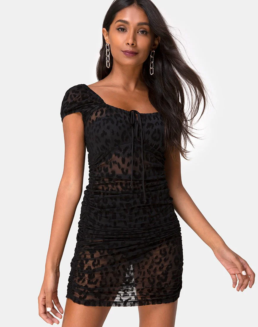 Guenetta Minikleid aus schwarzem Tiernetz