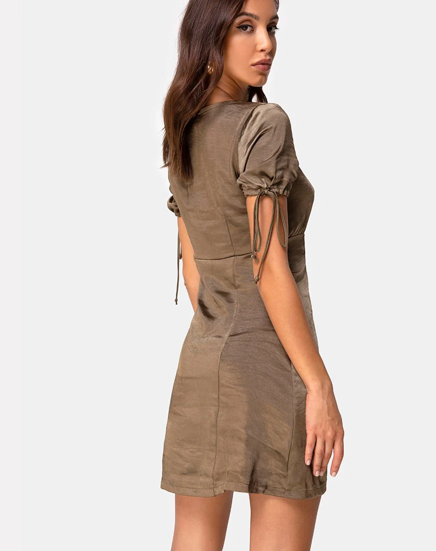 Guenette Kleid aus Satin Khaki - Image 2