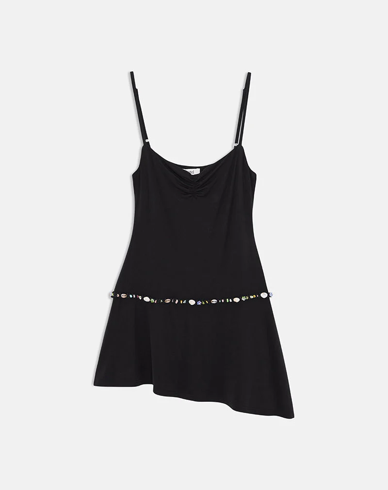 Gussie Mini Dress with Shell Trim in Cupro Black - Image 6