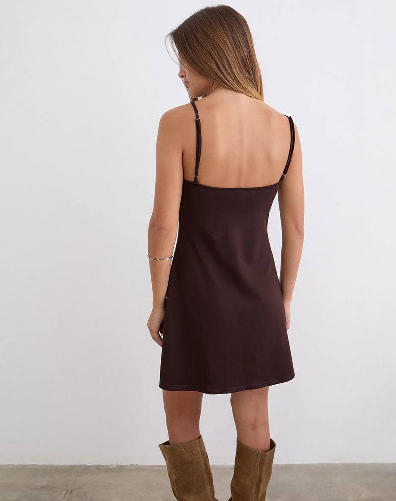 Gustin Mini Dress with Flower Ring in Bitter Chocolate - Image 3